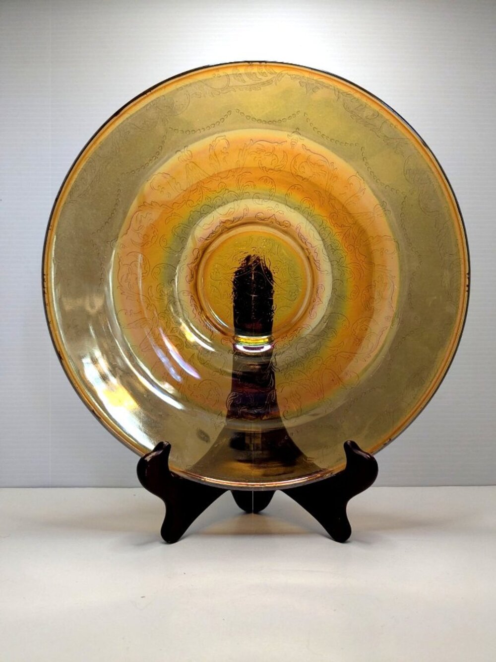 Vtg. Federal Glass Madrid Console Bowl Marigold Iridescent Carnival Glass 11”